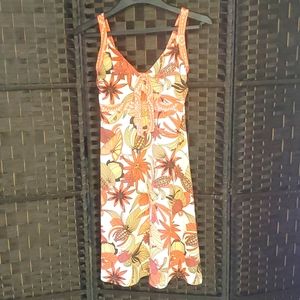 Women's Patagonia Orange Floral Print Summer w/ Half Shelf Bra Dress Size Medium